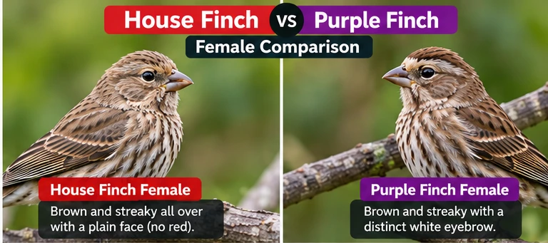 Female House Finch and female Purple Finch facial patterns