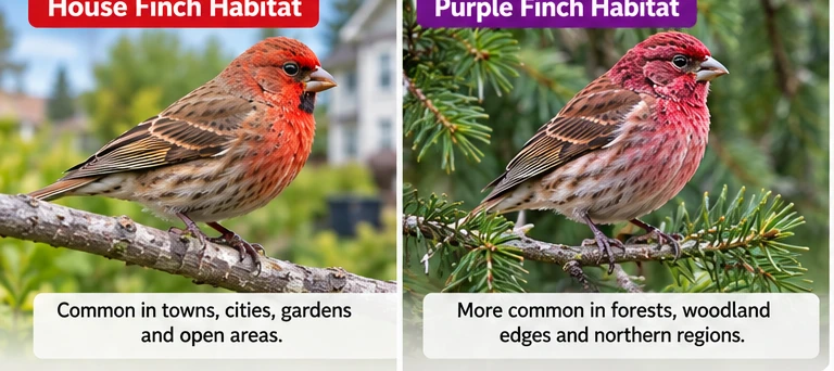 Illustrated habitat differences between House and Purple Finches