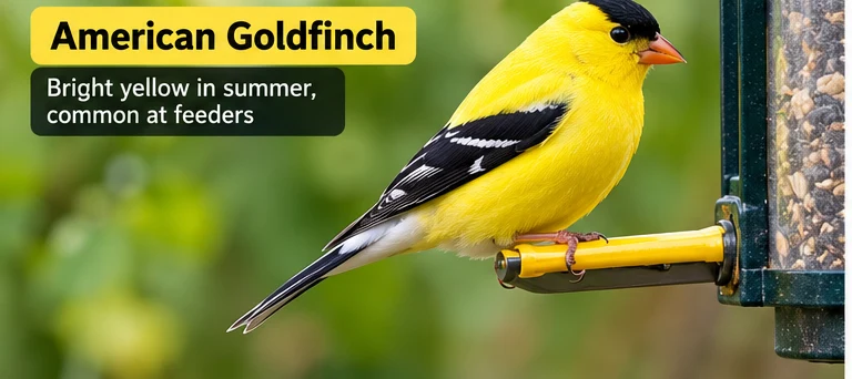 AI-generated illustration of American Goldfinch in breeding plumage
