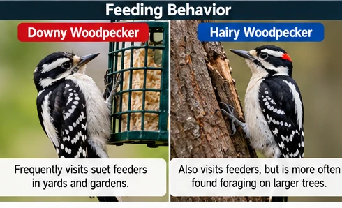 Illustration comparing woodpecker feeding behavior